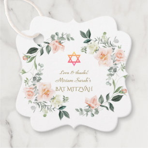 Delicate Blush White Flowers Bat Mitzvah Favour Tags