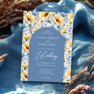 Delicate Boho blue and yellow wild flowers arch Invitation
