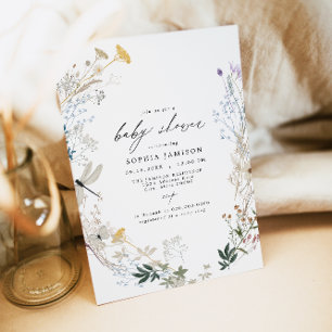 Delicate Boho Wildflower Baby in Bloom Baby Shower Invitation