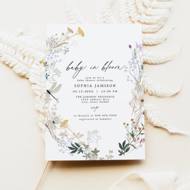 Delicate Boho Wildflower Baby in Bloom Baby Shower Invitation (Creator Uploaded)