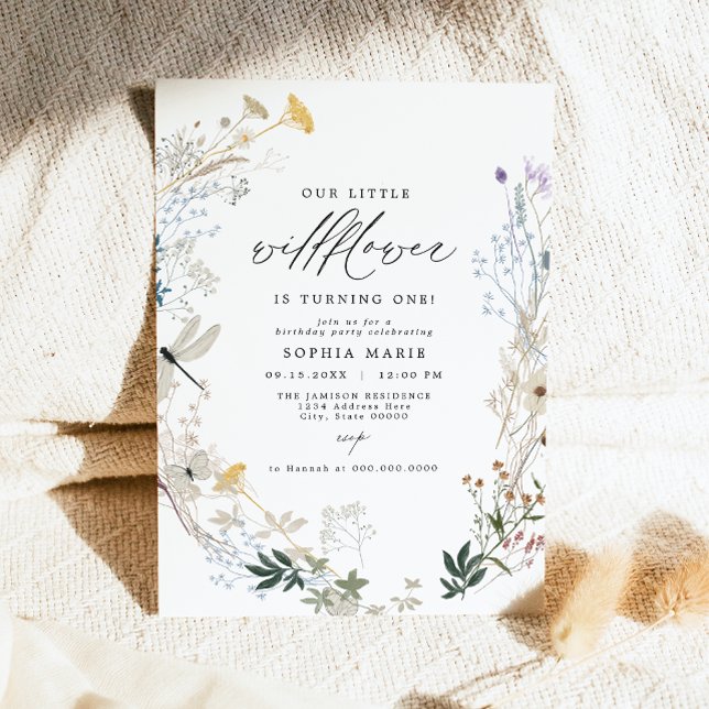 Delicate Boho Wildflower Butterfly 1st Birthday Invitation (Creator Uploaded)