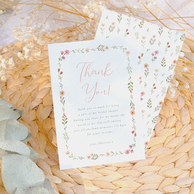 Delicate Boho Wildflower Floral Bridal Shower Thank You Card (Creator Uploaded)