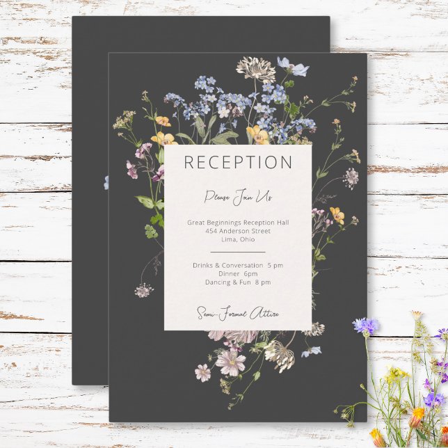 Delicate Boho Wildflowers Charcoal Reception Enclosure Card (Delicate Boho Wildflowers Charcoal Reception Enclosure Card)