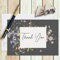 Delicate Boho Wildflowers Charcoal Thank You Card