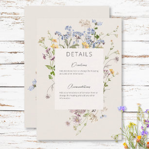 Delicate Boho Wildflowers Cream Details Wedding Enclosure Card