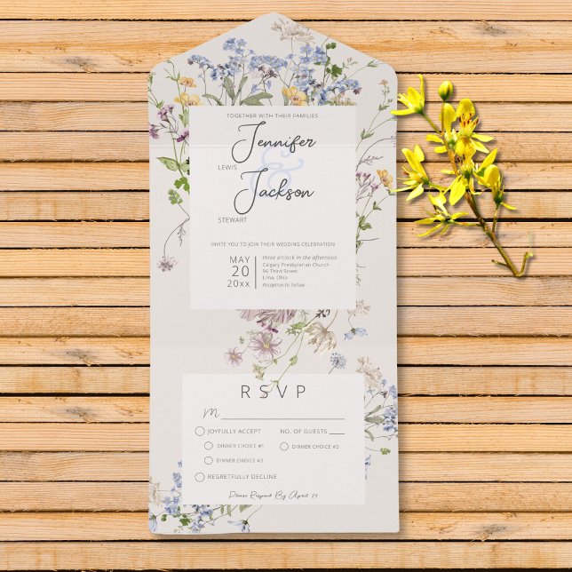 Delicate Boho Wildflowers Cream Dinner All In One Invitation (Delicate Boho Wildflowers Cream No Dinner All In One Invitation)