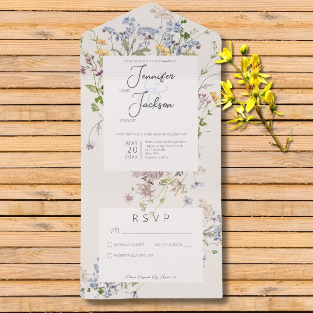 Delicate Boho Wildflowers Cream No Dinner All In One Invitation (Delicate Boho Wildflowers Cream No Dinner All In One Invitation)
