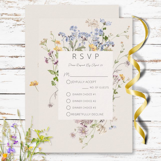 Delicate Boho Wildflowers Cream Three Dinner RSVP Card (Delicate Boho Wildflowers Cream Three Dinner RSVP Card)