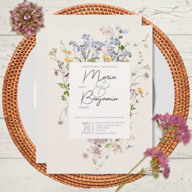 Delicate Boho Wildflowers Cream Wedding Invitation (Creator Uploaded)