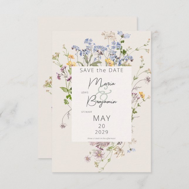 Delicate Boho Wildflowers Cream Wedding Save The Date (Front/Back)