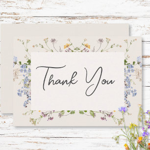 Delicate Boho Wildflowers Cream Wedding Thank You Card