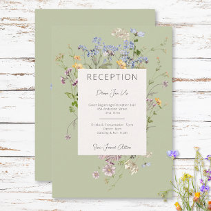 Delicate Boho Wildflowers Green Reception Wedding Enclosure Card
