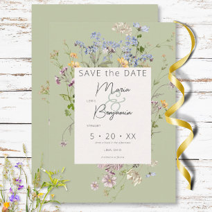Delicate Boho Wildflowers Green Wedding Save The Date