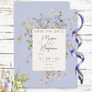 Delicate Boho Wildflowers Periwinkle Wedding Save The Date