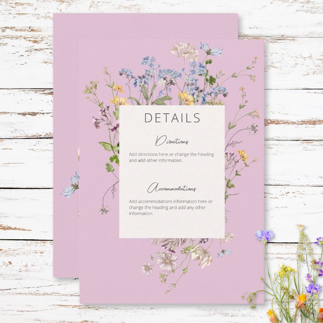 Delicate Boho Wildflowers Pink Details Wedding Enclosure Card (Creator Uploaded)
