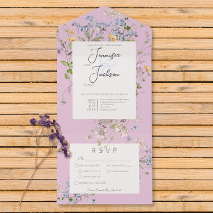 Delicate Boho Wildflowers Pink Dinner All In One Invitation