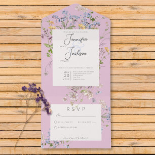 Delicate Boho Wildflowers Pink No Dinner All In One Invitation