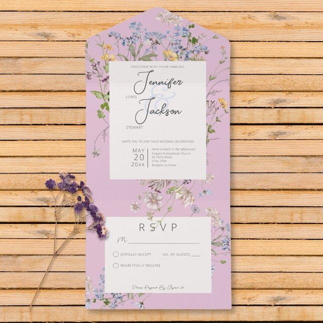 Delicate Boho Wildflowers Pink No Dinner All In One Invitation (Delicate Boho Wildflowers Pink No Dinner All In One Invitation)