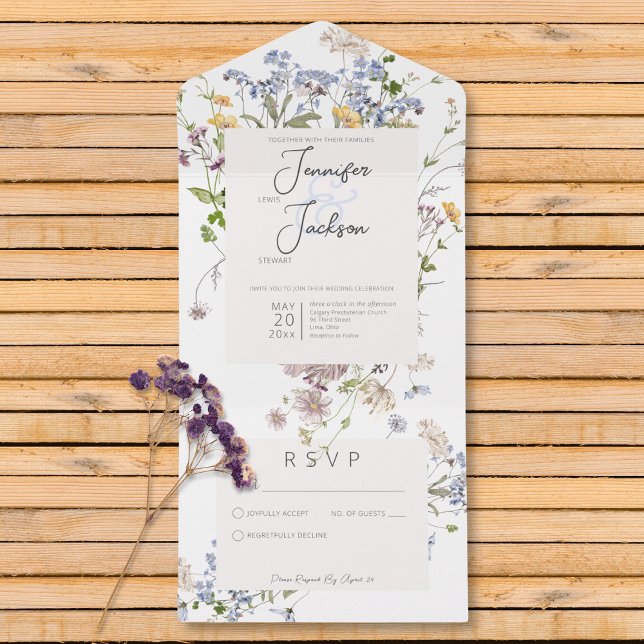 Delicate Boho Wildflowers White No Dinner All In One Invitation (Delicate Boho Wildflowers White No Dinner All In One Invitation)