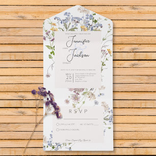 Delicate Boho Wildflowers White No Dinner All In One Invitation