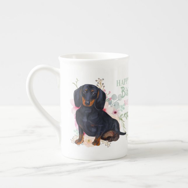 Delicate Bone China DACHSHUND Mummy Birthday Mug (Left)