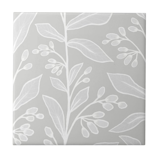 Delicate Botanic Reverie L2 White Large Plants Tile (Front)