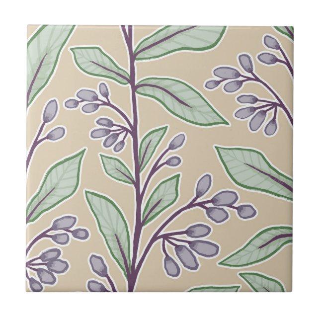Delicate Botanic Reverie L8 Large Plants Purple Tile (Front)