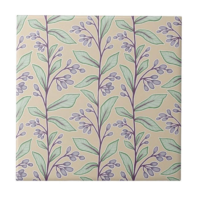 Delicate Botanic Reverie M8 Large Plants Purple Tile (Front)