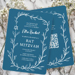 Delicate Botanical Bar Bat Mitzvah CUSTOM QR Code  Invitation<br><div class="desc">Perfect card to announce a bat mitzvah, bar mitzvah or other Jewish celebration! Hand drawn delicate leaf trame art for you! FULLY CUSTOMIZABLE! Click on “Personalise” above to edit the text. Click "edit using design tool" to adjust the fonts, colours and placements and to add your link to the QR...</div>