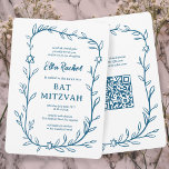 Delicate Botanical Bar Bat Mitzvah CUSTOM QR Code  Invitation<br><div class="desc">Perfect card to announce a bat mitzvah, bar mitzvah or other Jewish celebration! Hand drawn delicate leaf trame art for you! FULLY CUSTOMIZABLE! Click on “Personalise” above to edit the text. Click "edit using design tool" to adjust the fonts, colours and placements and to add your link to the QR...</div>