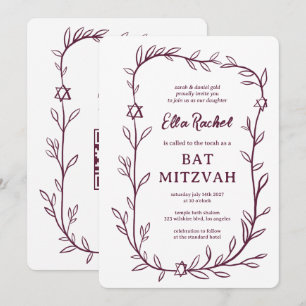 Delicate Botanical Bar Bat Mitzvah CUSTOM QR Code Invitation