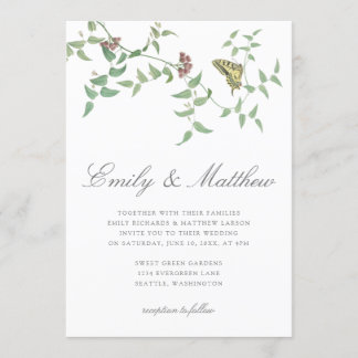 Delicate Botanical Butterfly Wedding Vintage Invitation