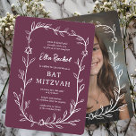Delicate Botanical CUSTOM PHOTO Bar Bat Mitzvah<br><div class="desc">Perfect card to announce a bat mitzvah, bar mitzvah or other Jewish celebration! Hand drawn delicate leaf trame art for you! FULLY CUSTOMIZABLE! Click on “Personalise” above to edit the text. Click "edit using design tool" to adjust the fonts, colours and placements and to add your photo to the back...</div>