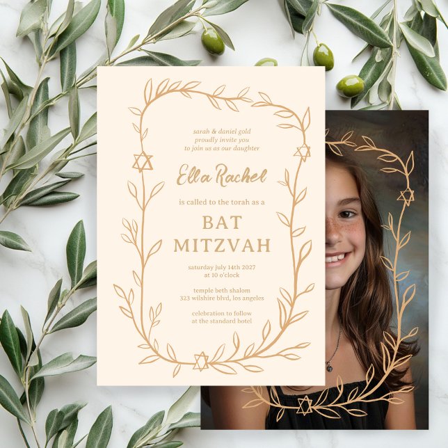 Delicate Botanical CUSTOM PHOTO Bar Bat Mitzvah Invitation (Delicate Botanical CUSTOM PHOTO Bar Bat Mitzvah Invitation
)