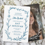 Delicate Botanical CUSTOM PHOTO Bar Bat Mitzvah Invitation<br><div class="desc">Perfect card to announce a bat mitzvah, bar mitzvah or other Jewish celebration! Hand drawn delicate leaf trame art for you! FULLY CUSTOMIZABLE! Click on “Personalise” above to edit the text. Click "edit using design tool" to adjust the fonts, colours and placements and to add your photo to the back...</div>