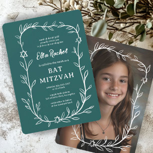 Delicate Botanical CUSTOM PHOTO Bar Bat Mitzvah Invitation
