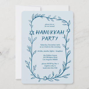Delicate Botanical Hanukkah Party Star of David Invitation