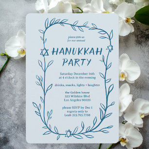 Delicate Botanical Hanukkah Party Star of David Invitation