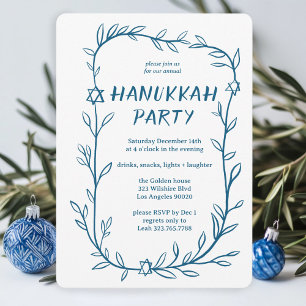 Delicate Botanical Hanukkah Party Star of David Invitation