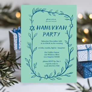 Delicate Botanical Hanukkah Party Star of David Invitation