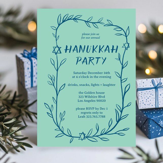 Delicate Botanical Hanukkah Party Star of David Invitation (Delicate Botanical Hanukkah Party Star of David Invitation
)