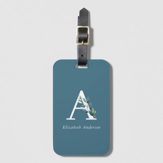 Delicate Botanical Monogram Luggage Tag (Front Vertical)