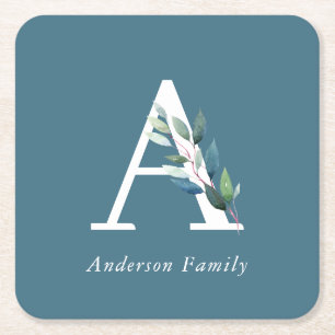 Delicate Botanical Monogram Square Paper Coaster