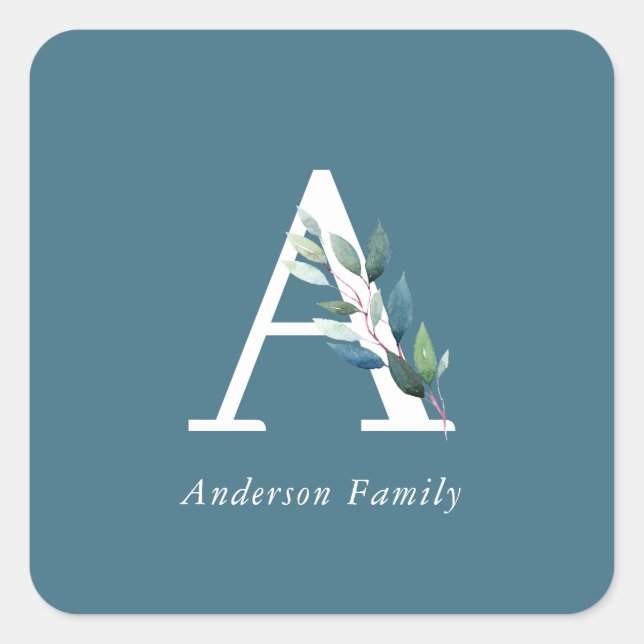 Delicate Botanical Monogram Square Sticker (Front)