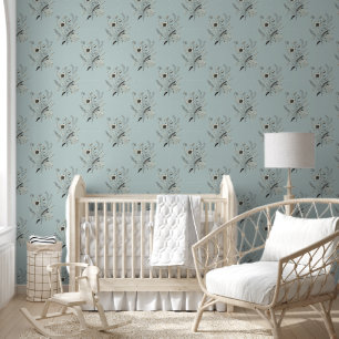 Delicate Botanicals on a Vintage Blue Background Wallpaper