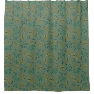 Delicate Botany Repeat Pattern with Golden Leaves Shower Curtain