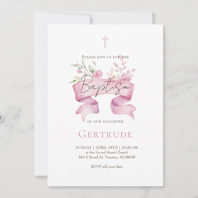 delicate bouquet Baptism Invitation (Front)