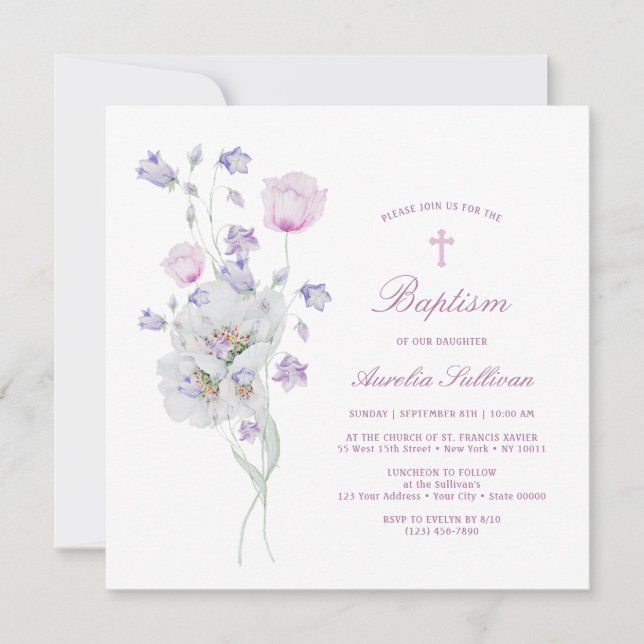 Delicate Bouquet Baptism Invitation (Front)