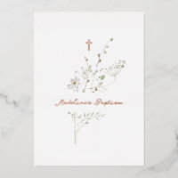 delicate bouquet Baptism silver foil Invitation
