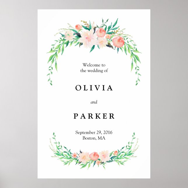 Delicate Bouquet Large Wedding Welcome Sign (Front)